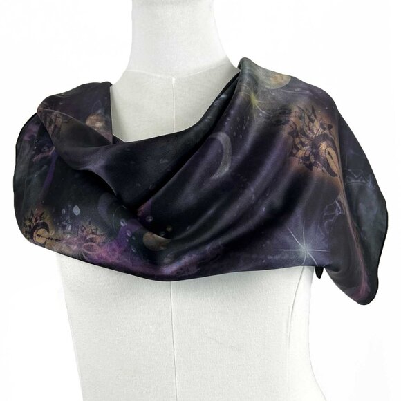 Shooting Stars & Arrows Purple Square Silk Scarf - Picture 4 of 12